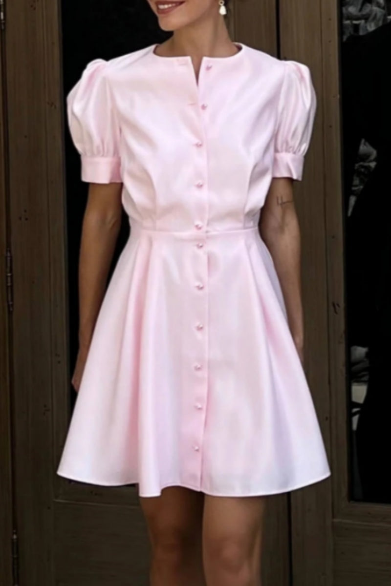 Casual Solid Patchwork O Neck Short Sleeve Dress(4 Colors) - Fashionpara