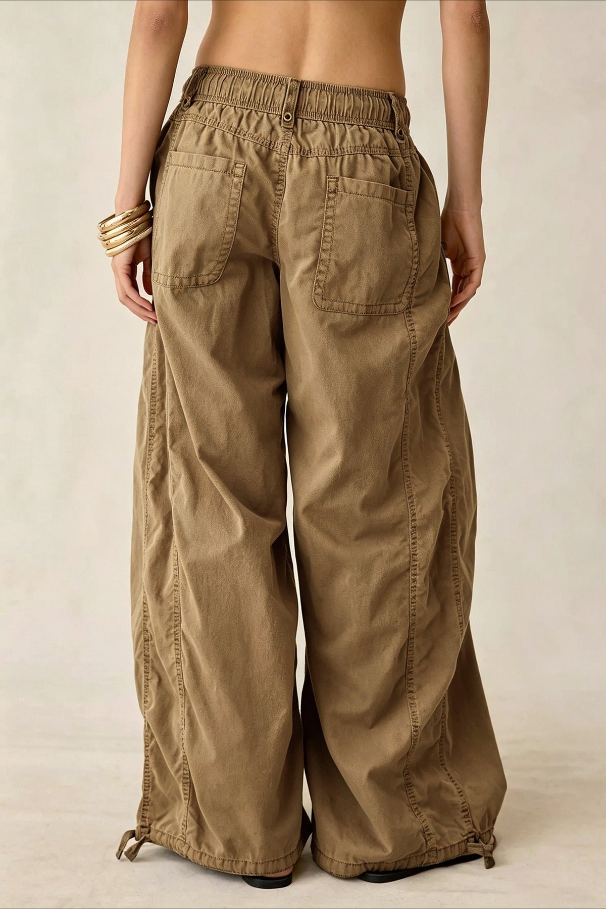 Drawstring Cargo Wide Leg Pants
