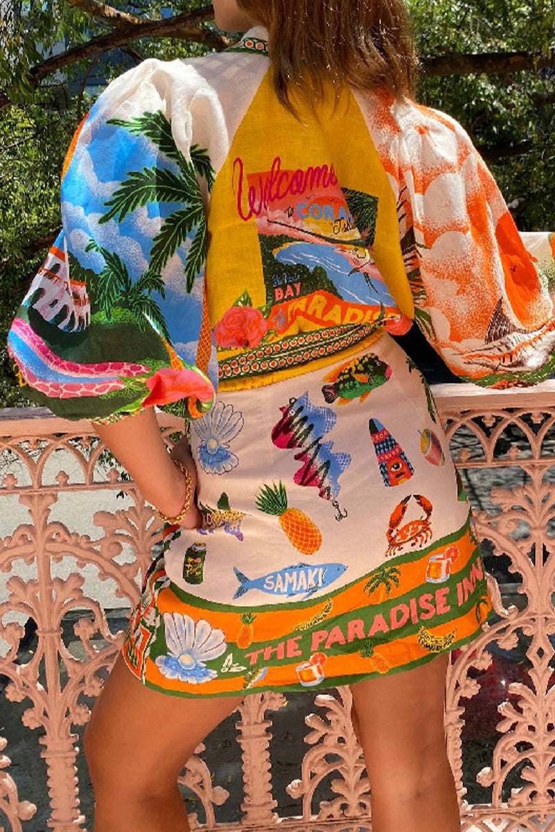 Casual Vintage Floral Frenulum Shirt Collar Printed Dresses  Fashionpara