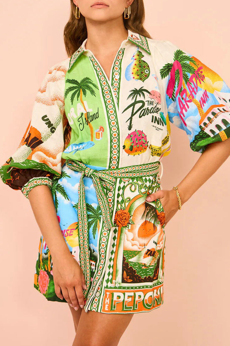 Casual Vintage Floral Frenulum Shirt Collar Printed Dresses  Fashionpara