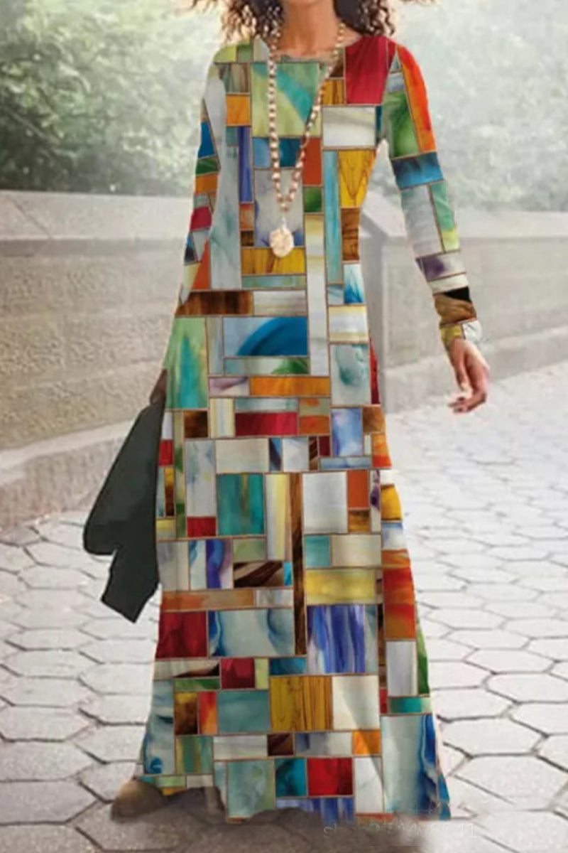 Casual Vintage Print O Neck Printed Dresses(16 Colors) - Fashionpara