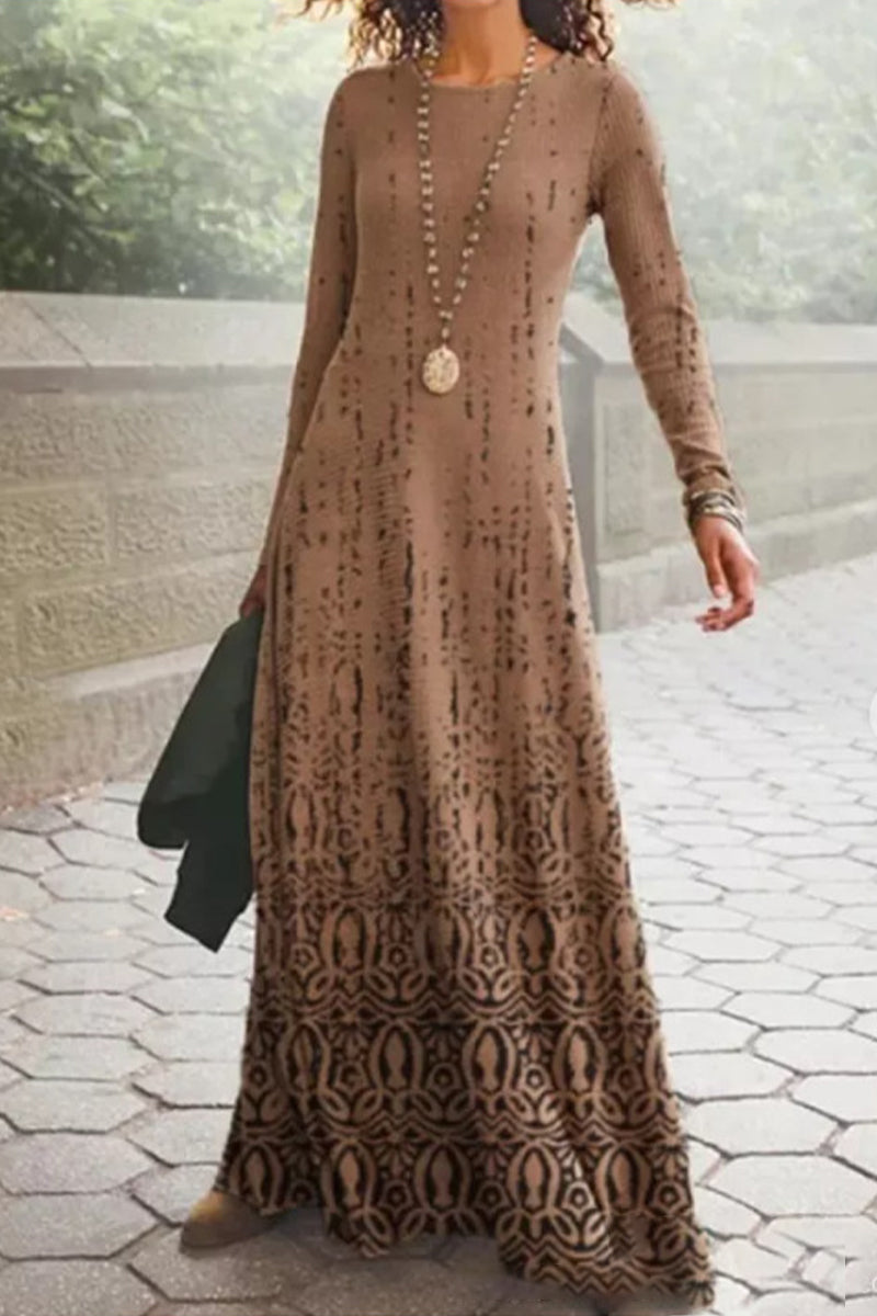 Casual Vintage Print O Neck Printed Dresses(16 Colors) - Fashionpara