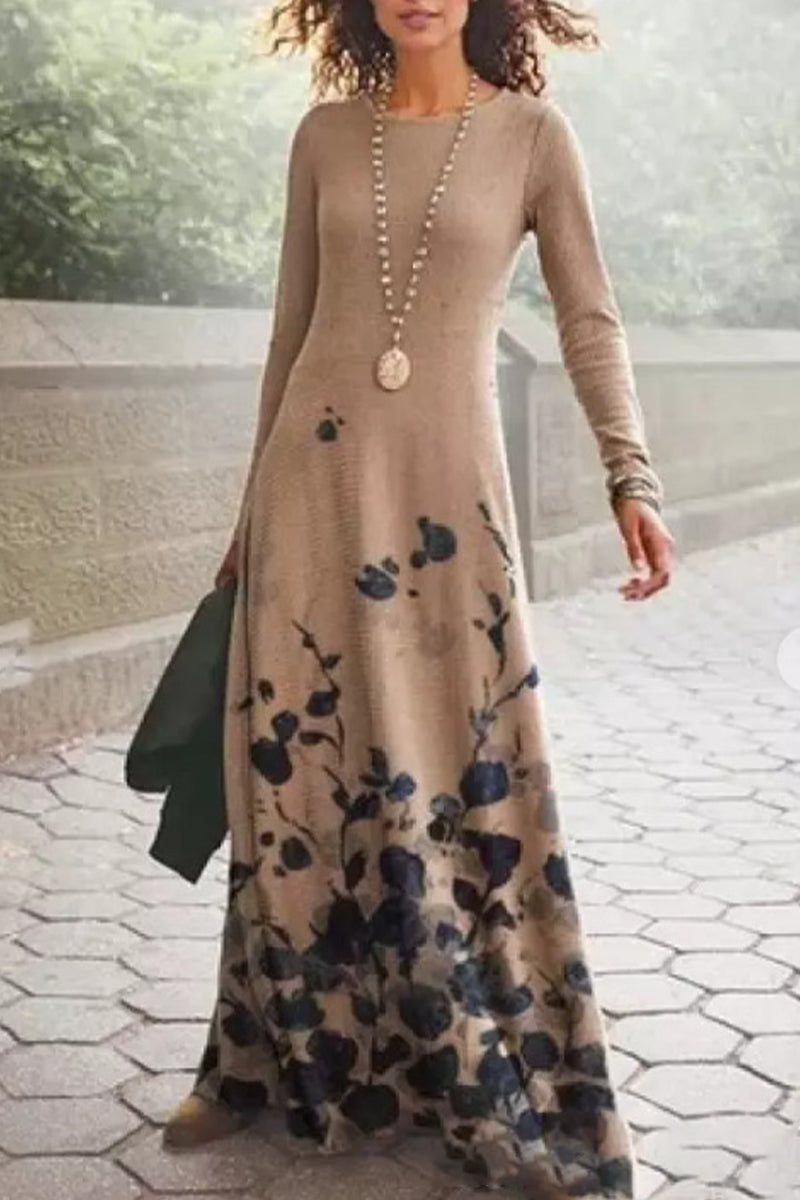 Casual Vintage Print O Neck Printed Dresses(16 Colors) - Fashionpara