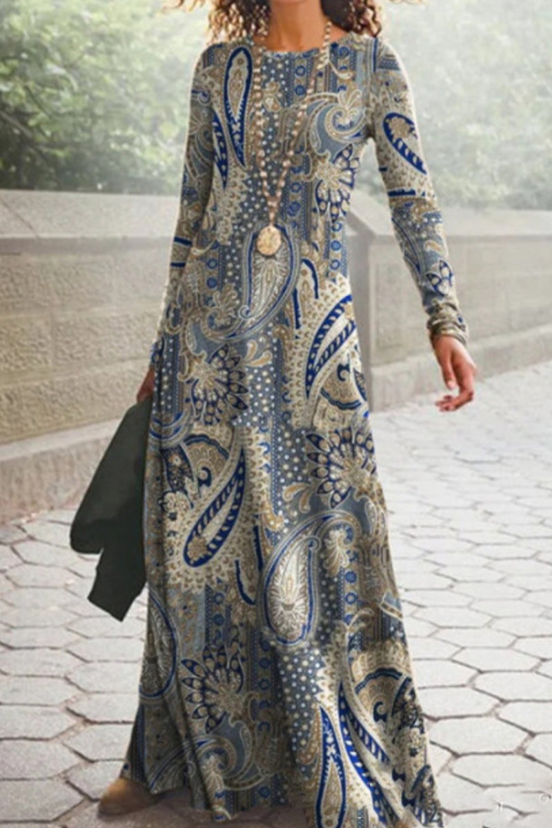 Casual Vintage Print O Neck Printed Dresses(16 Colors) - Fashionpara