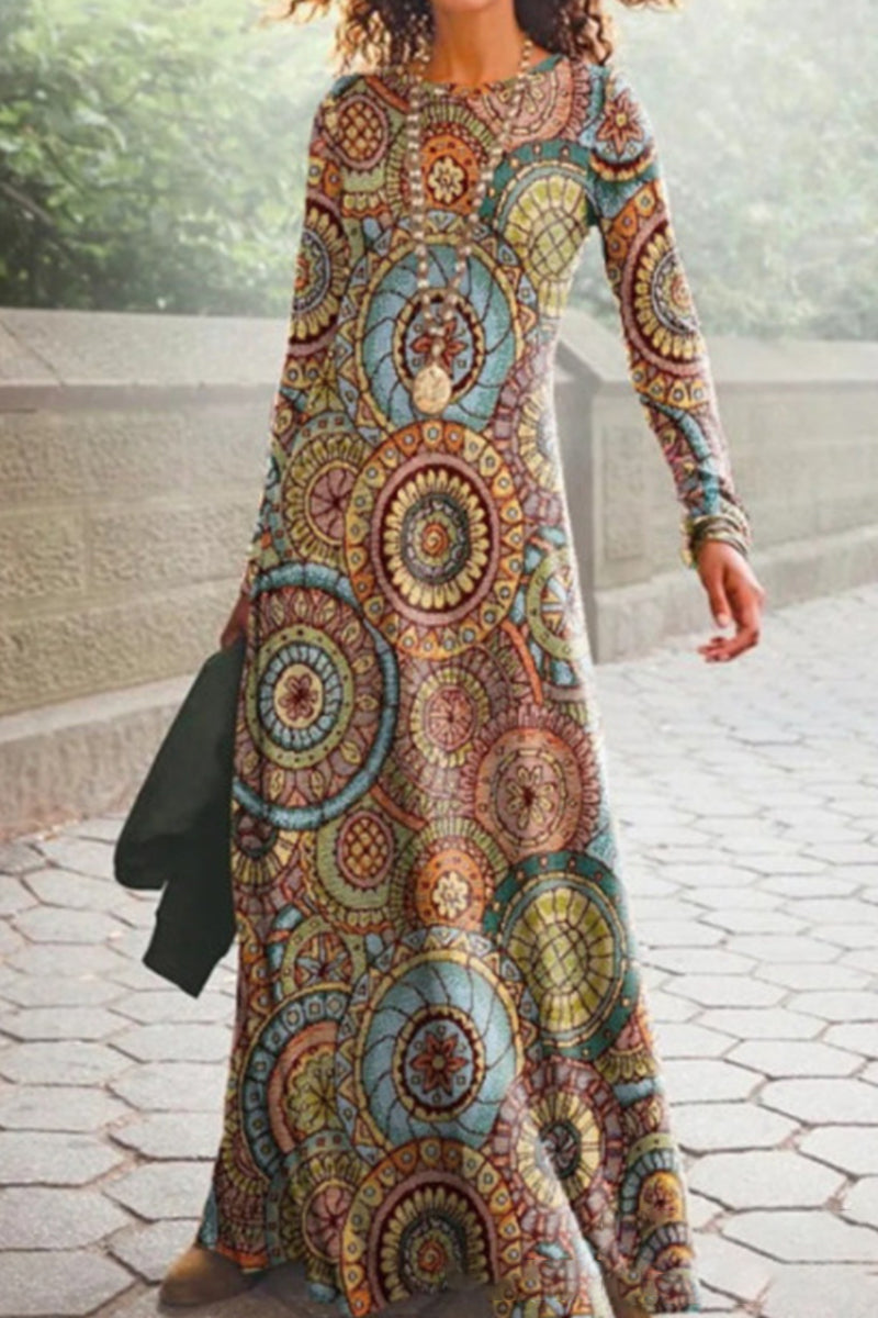 Casual Vintage Print O Neck Printed Dresses(16 Colors) - Fashionpara