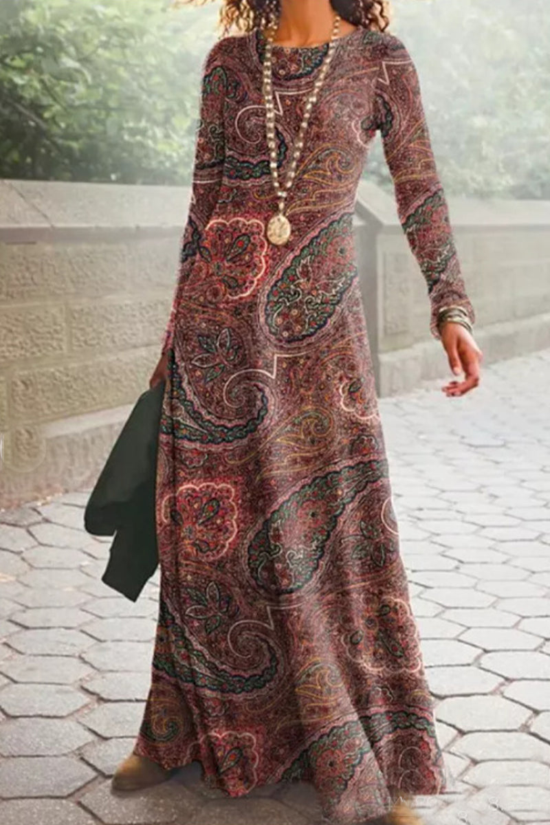 Casual Vintage Print O Neck Printed Dresses(16 Colors) - Fashionpara