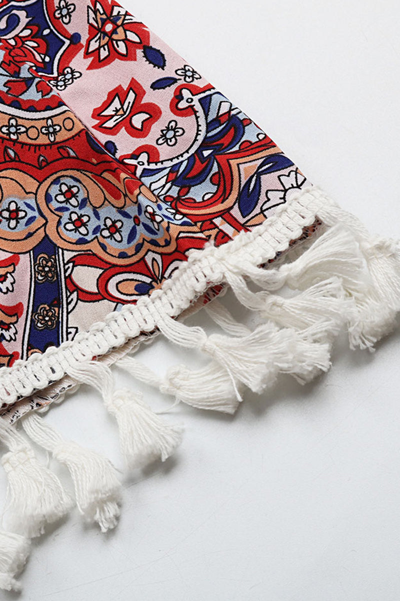 Bohemian Vintage Geometric Print Tassel Asymmetrical Halter Tops