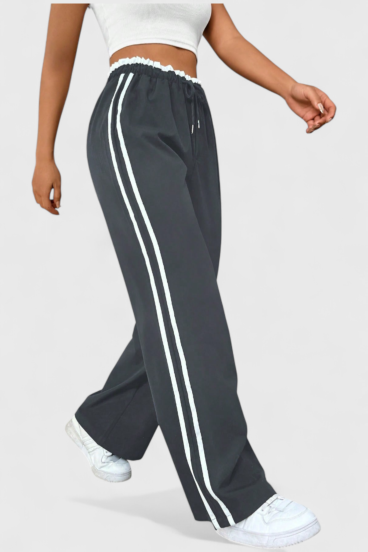 Side Stripe Drawstring High Waist Wide Leg Track Pants 5