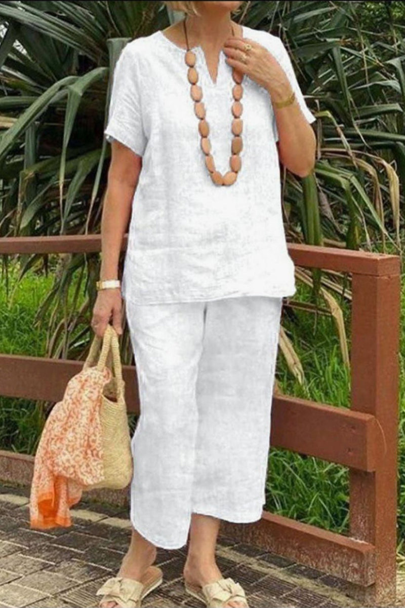 Casual Simplicity Solid V Neck Short Sleeve Two Pieces(No accessories)