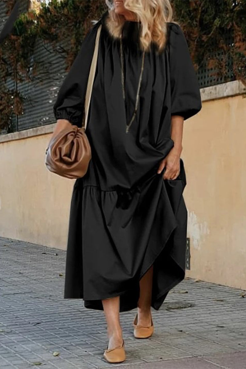 Casual Solid Patchwork Off the Shoulder A Line Dresses(3 Colors) - Fashionpara