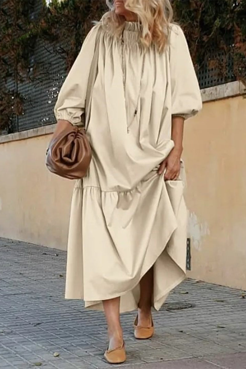 Casual Solid Patchwork Off the Shoulder A Line Dresses(3 Colors) - Fashionpara