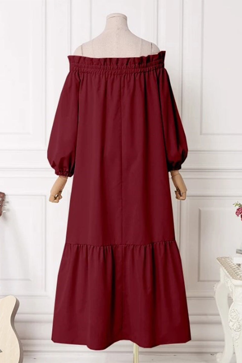 Casual Solid Patchwork Off the Shoulder A Line Dresses(3 Colors) - Fashionpara