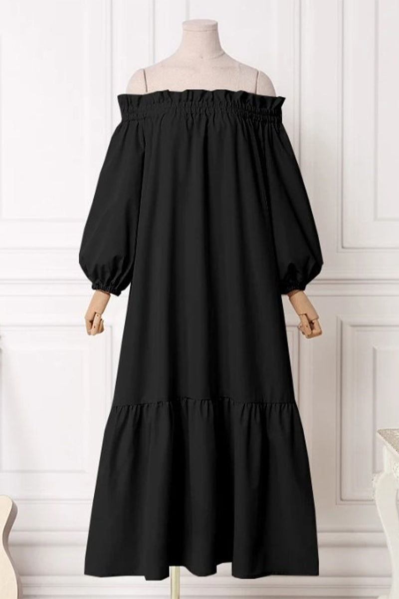 Casual Solid Patchwork Off the Shoulder A Line Dresses(3 Colors) - Fashionpara