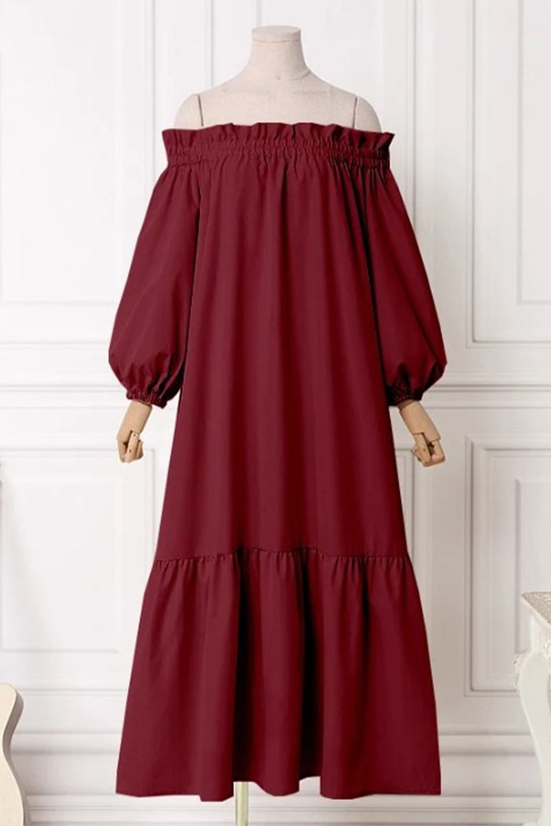 Casual Solid Patchwork Off the Shoulder A Line Dresses(3 Colors) - Fashionpara