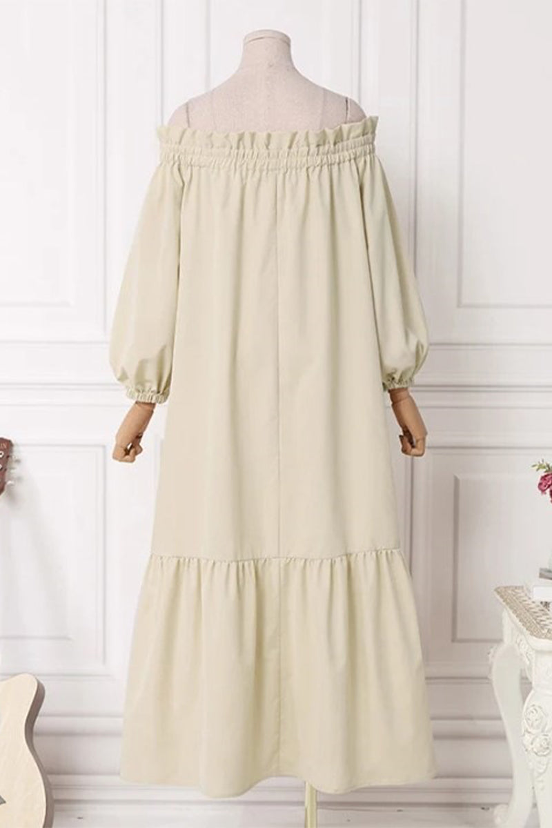 Casual Solid Patchwork Off the Shoulder A Line Dresses(3 Colors) - Fashionpara