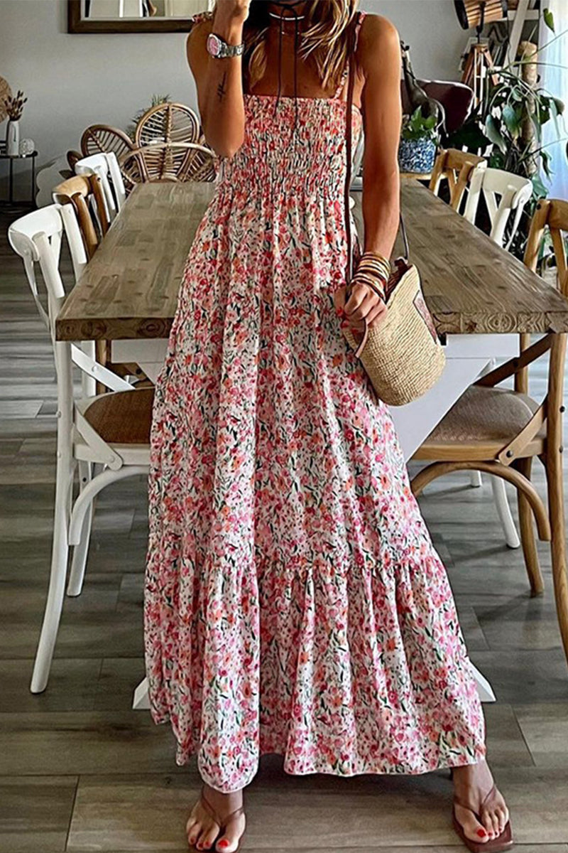 Bohemian Print Flowers Patchwork Sling Dresses - Fashionpara