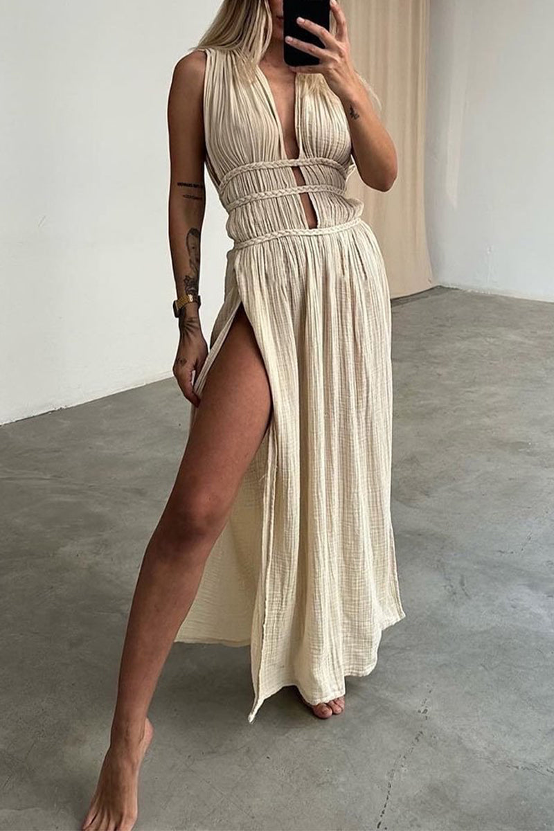 Sexy Bohemian Solid Slit V Neck Beach Dresses(3 Colors) - Fashionpara