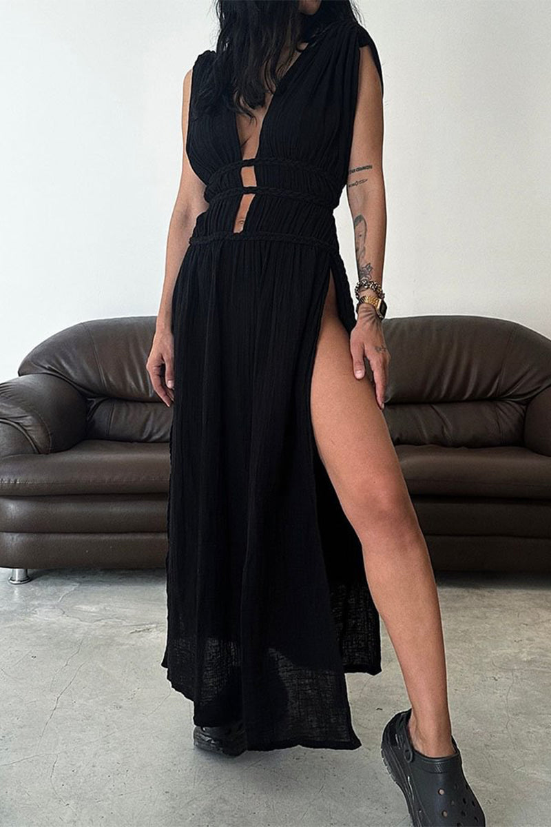 Sexy Bohemian Solid Slit V Neck Beach Dresses(3 Colors) - Fashionpara