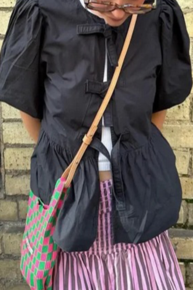 Casual Simplicity Solid Frenulum O Neck Blouses