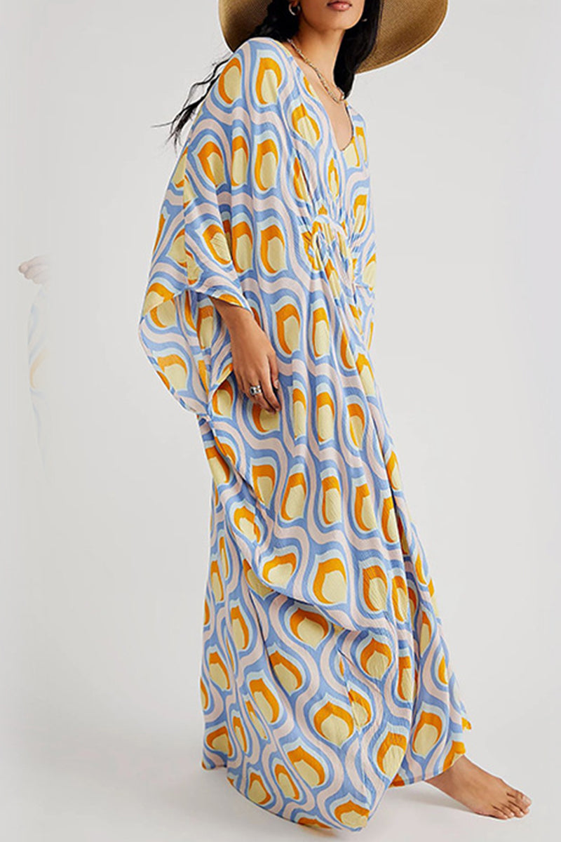 Vintage Vacation Geometric Print Contrast Swimwears Cover Up(6 Colors)