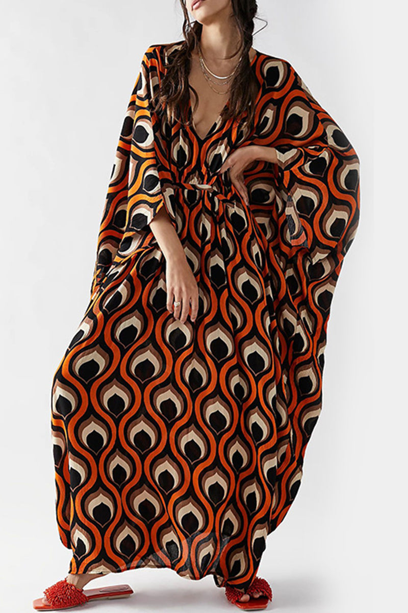 Vintage Vacation Geometric Print Contrast Swimwears Cover Up(6 Colors)