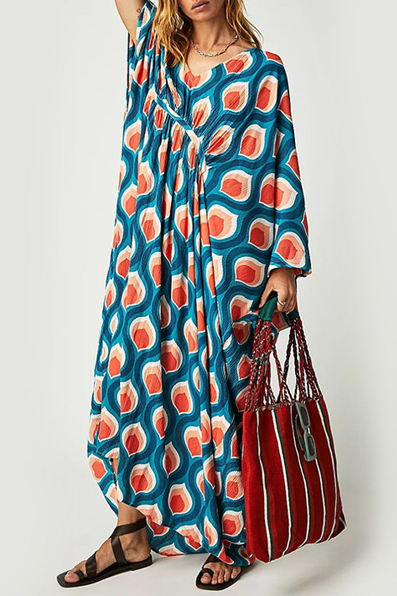 Vintage Vacation Geometric Print Contrast Swimwears Cover Up(6 Colors)