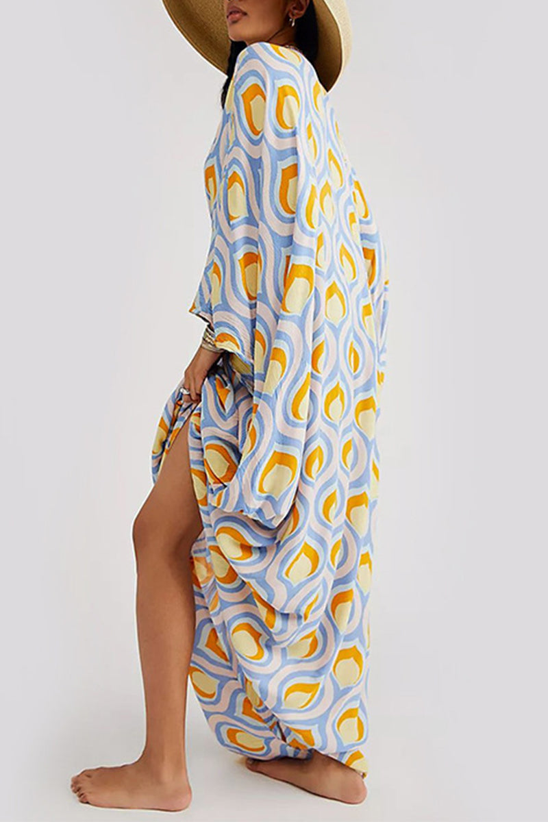 Vintage Vacation Geometric Print Contrast Swimwears Cover Up(6 Colors)