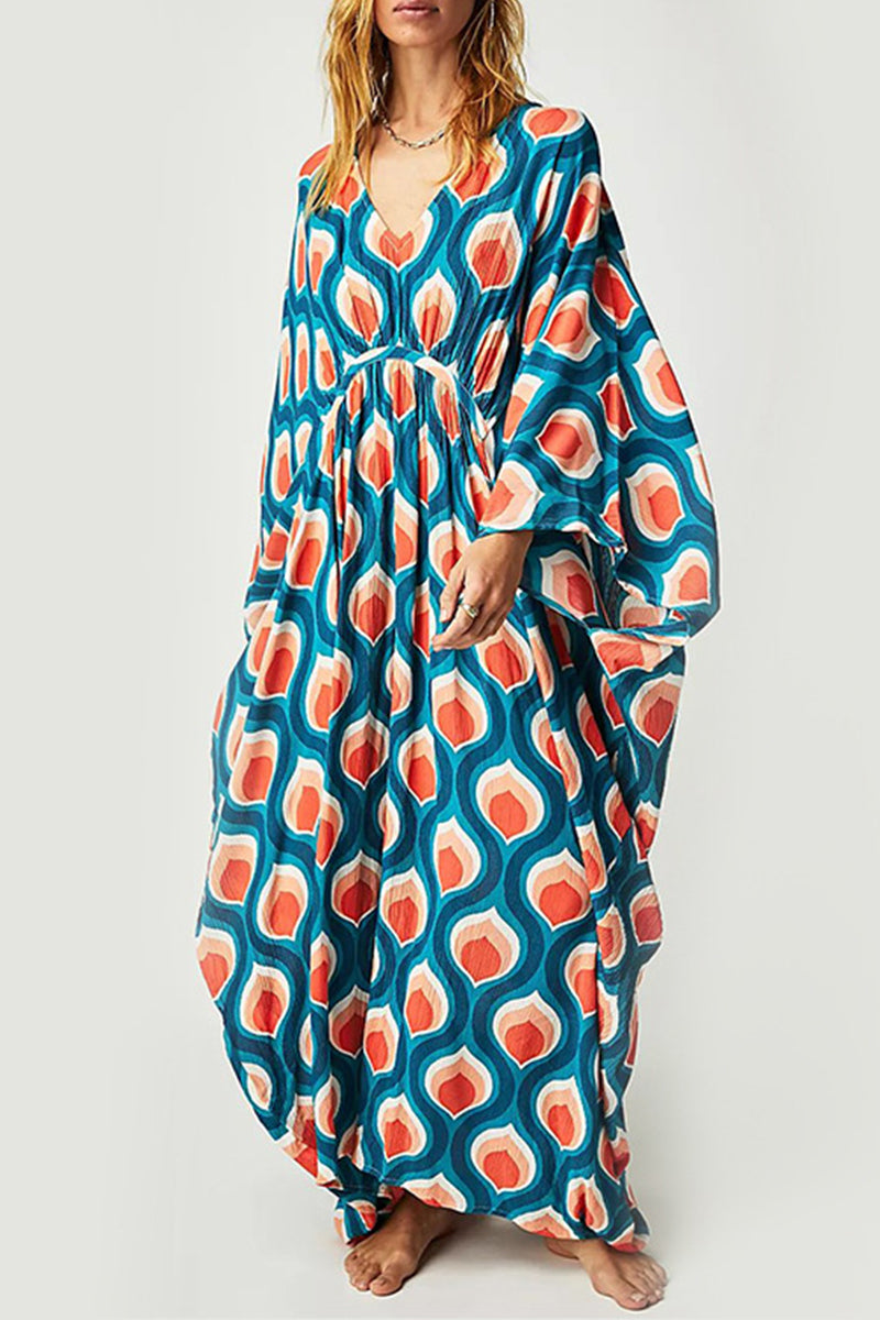 Vintage Vacation Geometric Print Contrast Swimwears Cover Up(6 Colors)