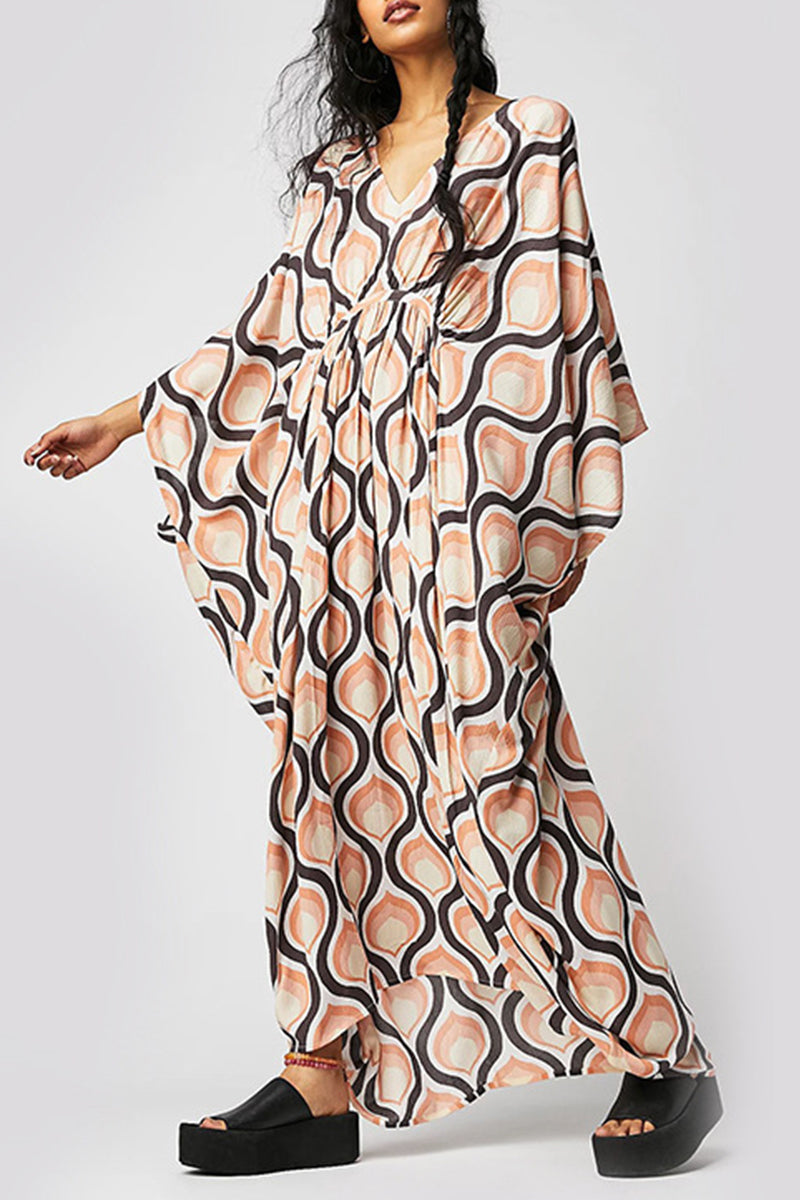 Vintage Vacation Geometric Print Contrast Swimwears Cover Up(6 Colors)