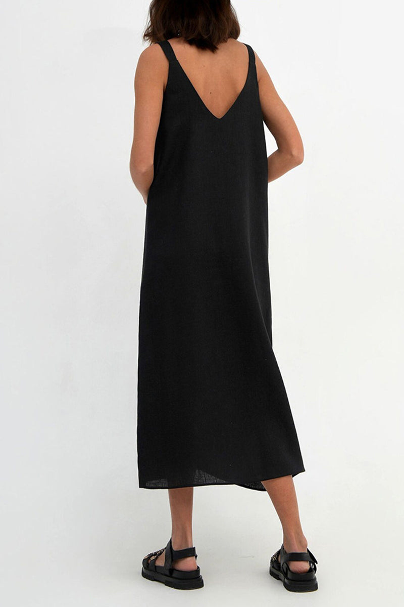 Casual Simplicity Solid V Neck Sleeveless Dresses - Fashionpara