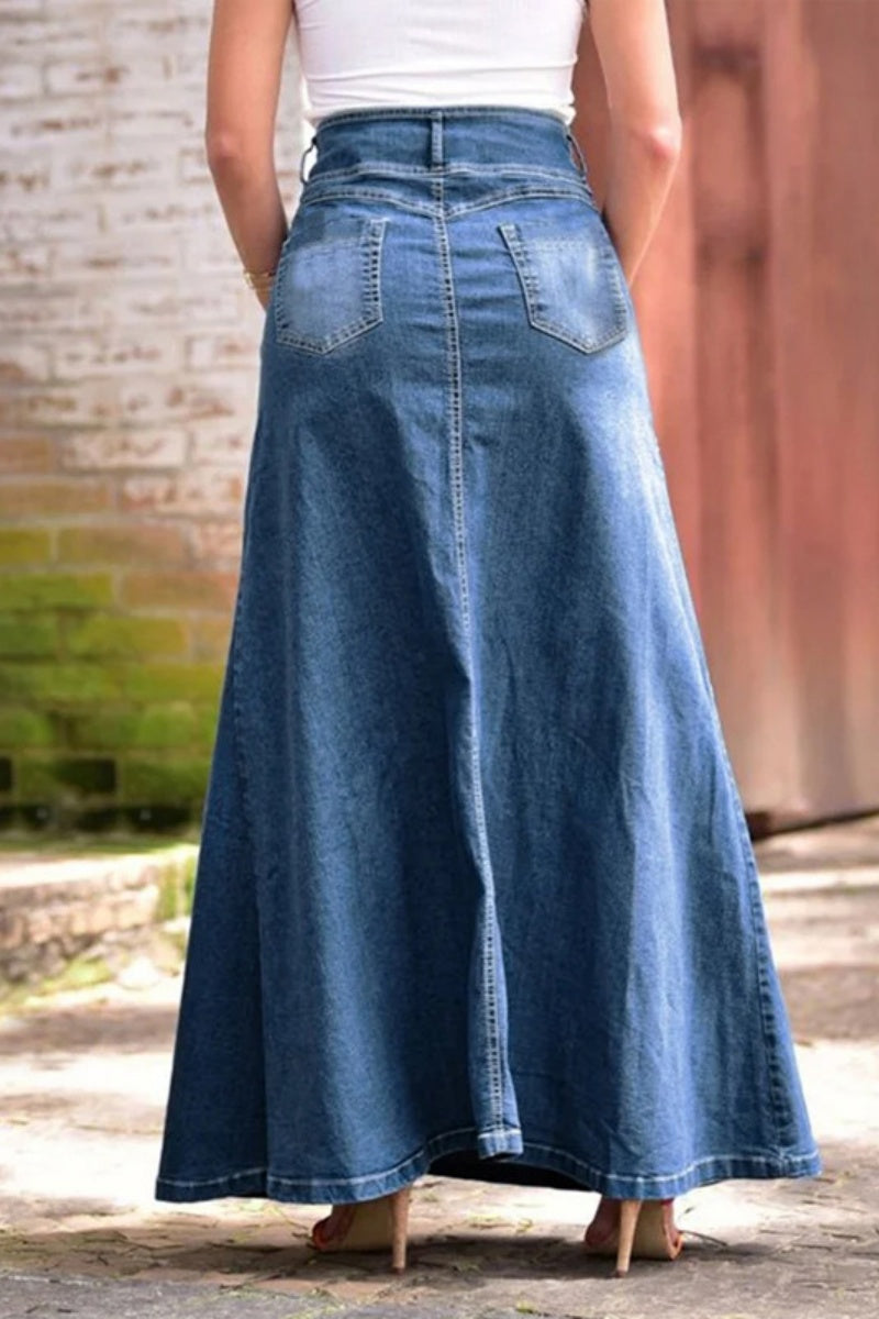 Casual Solid Patchwork Buckle High Waist Skinny Denim Skirts - Fashionpara