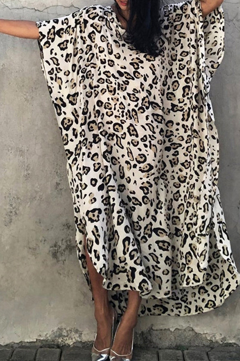 Vintage Vacation Print Leopard Slit Swimwears Cover Up(6 Colors)