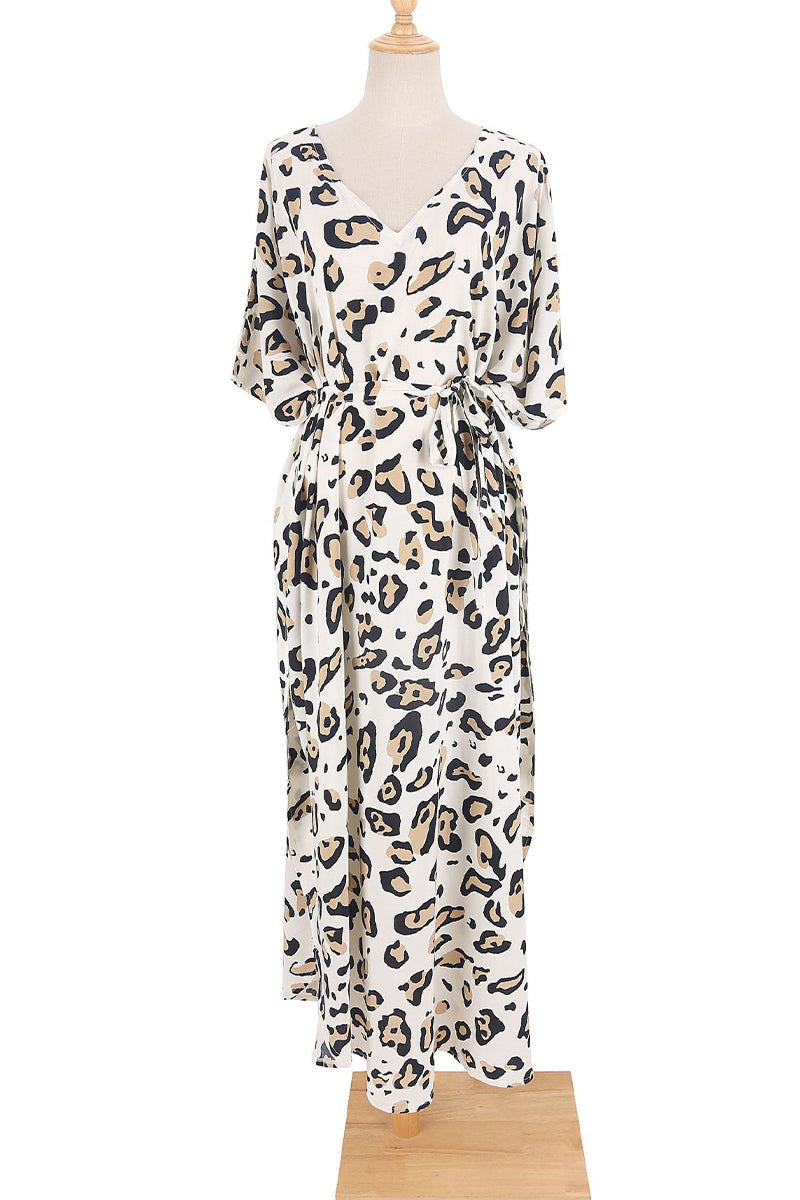 Vintage Vacation Print Leopard Slit Swimwears Cover Up(6 Colors)
