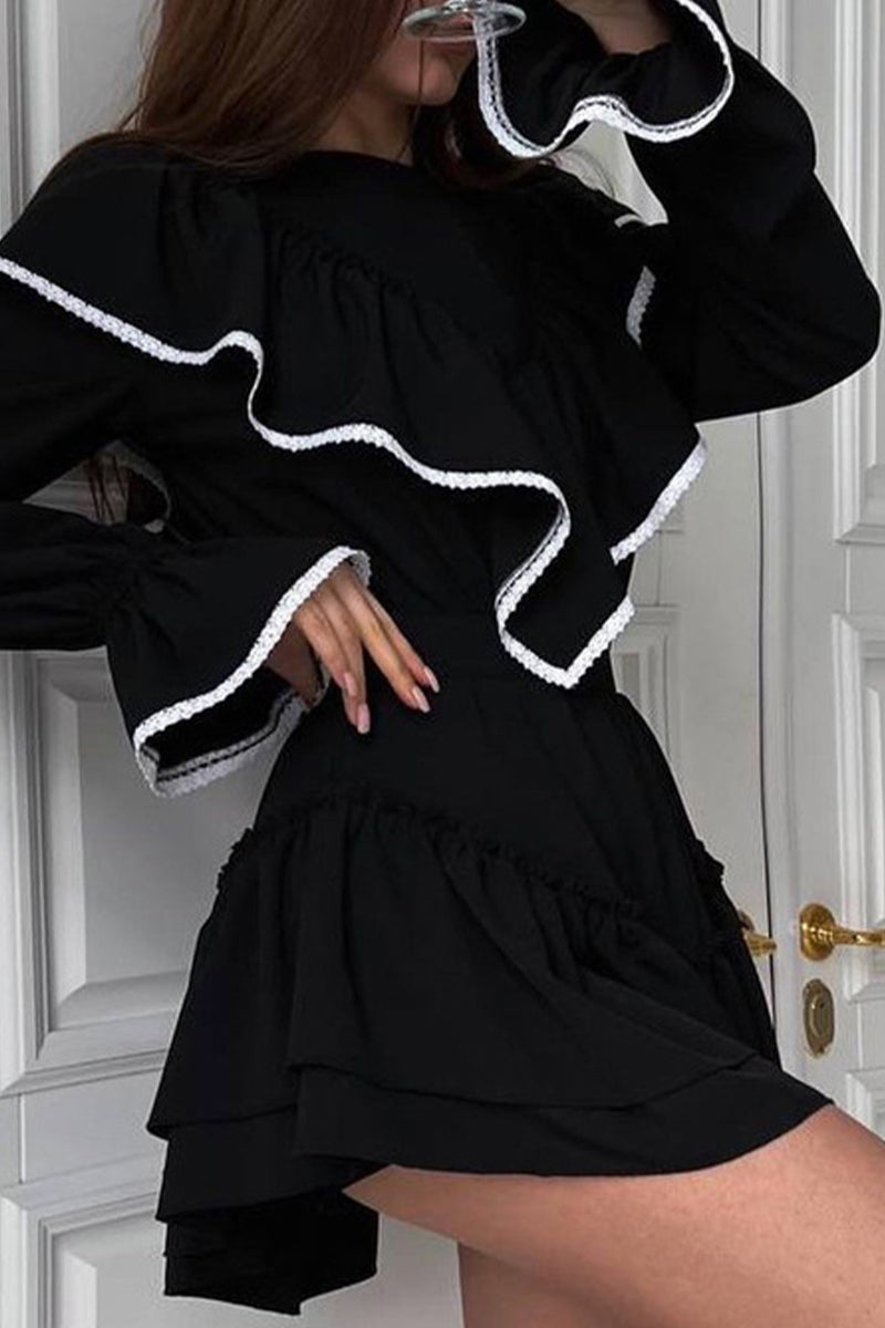 Celebrities Elegant Solid Flounce O Neck A Line Dresses - Fashionpara