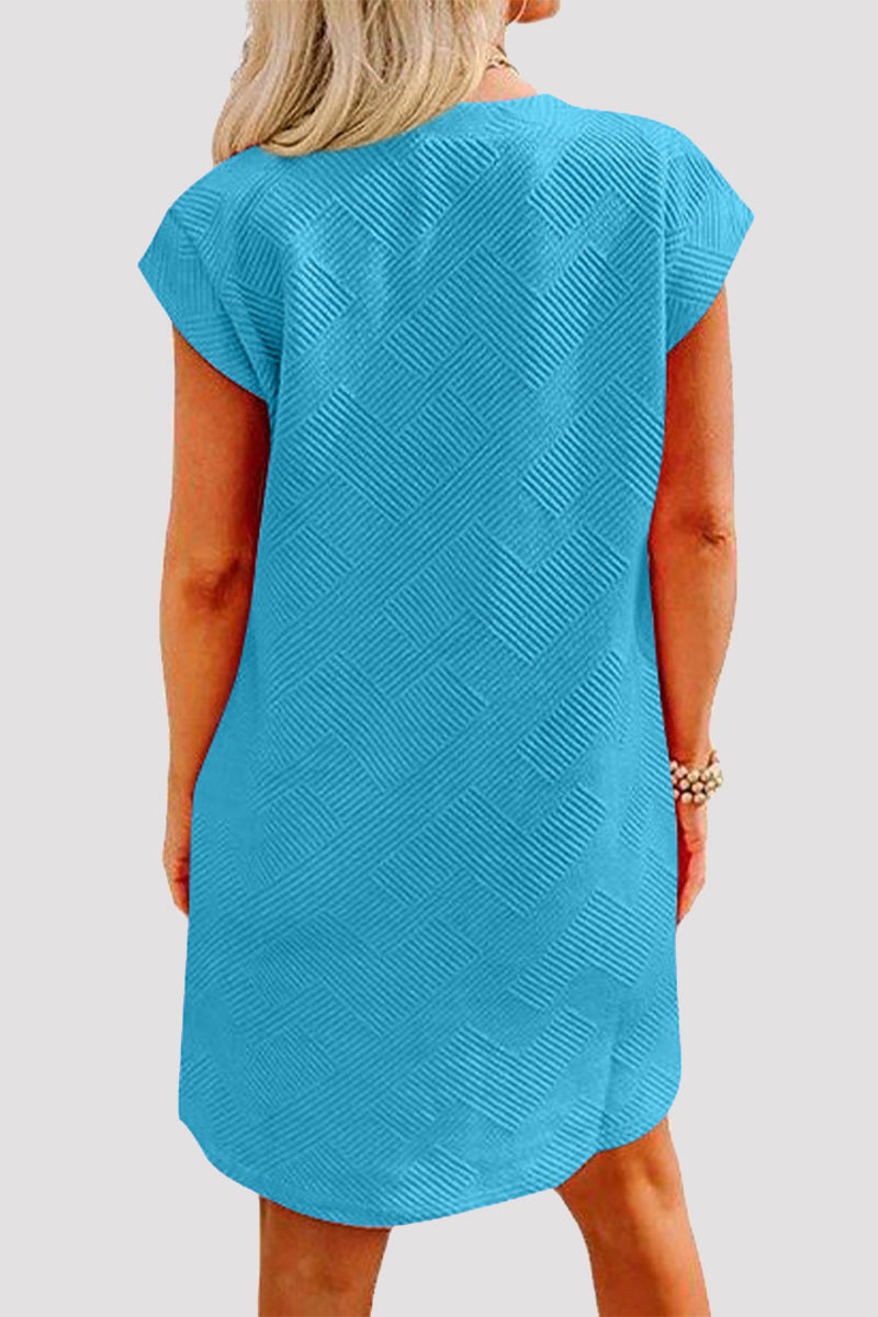 Casual Sportswear Solid Pocket Texture O Neck A Line Short Sleeve Dress - Fashionpara