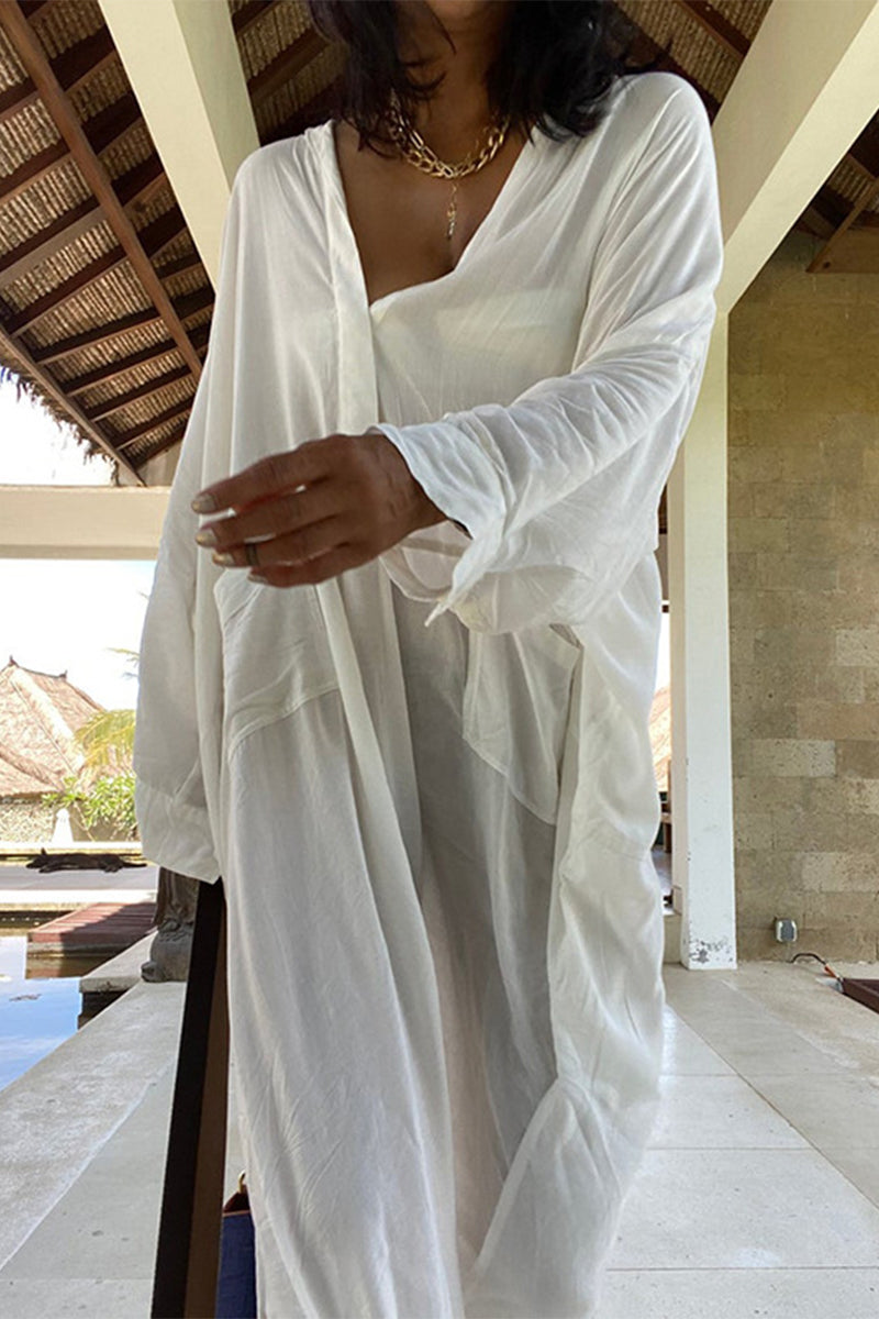 Vacation Solid Slit Swimwears Cover Up Fashionpara