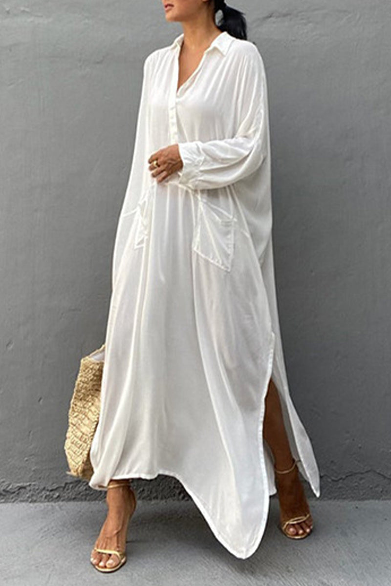 Vacation Solid Slit Swimwears Cover Up Fashionpara