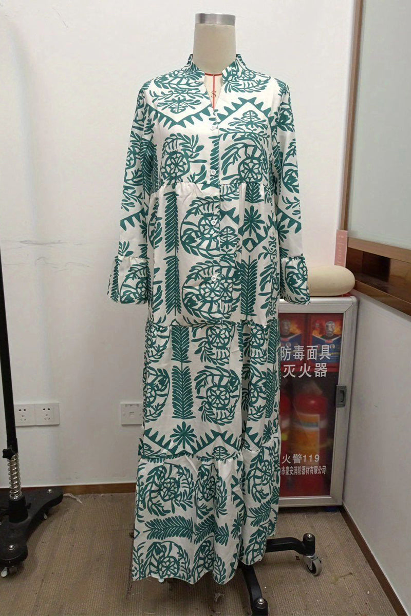 Casual Vintage Geometric Print Patchwork V Neck Printed Dresses(3 Colors)