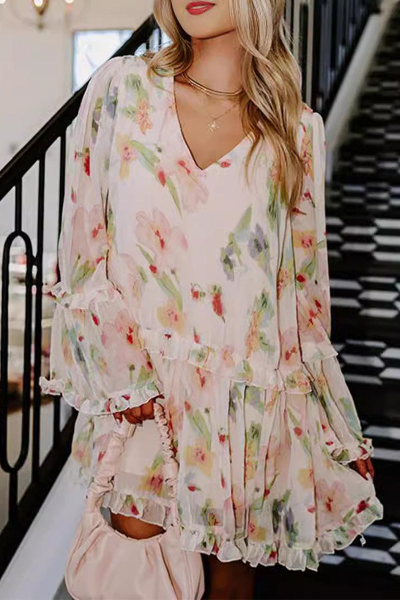 Sweet Elegant Floral Stringy Selvedge V Neck A Line Dresses - Fashionpara