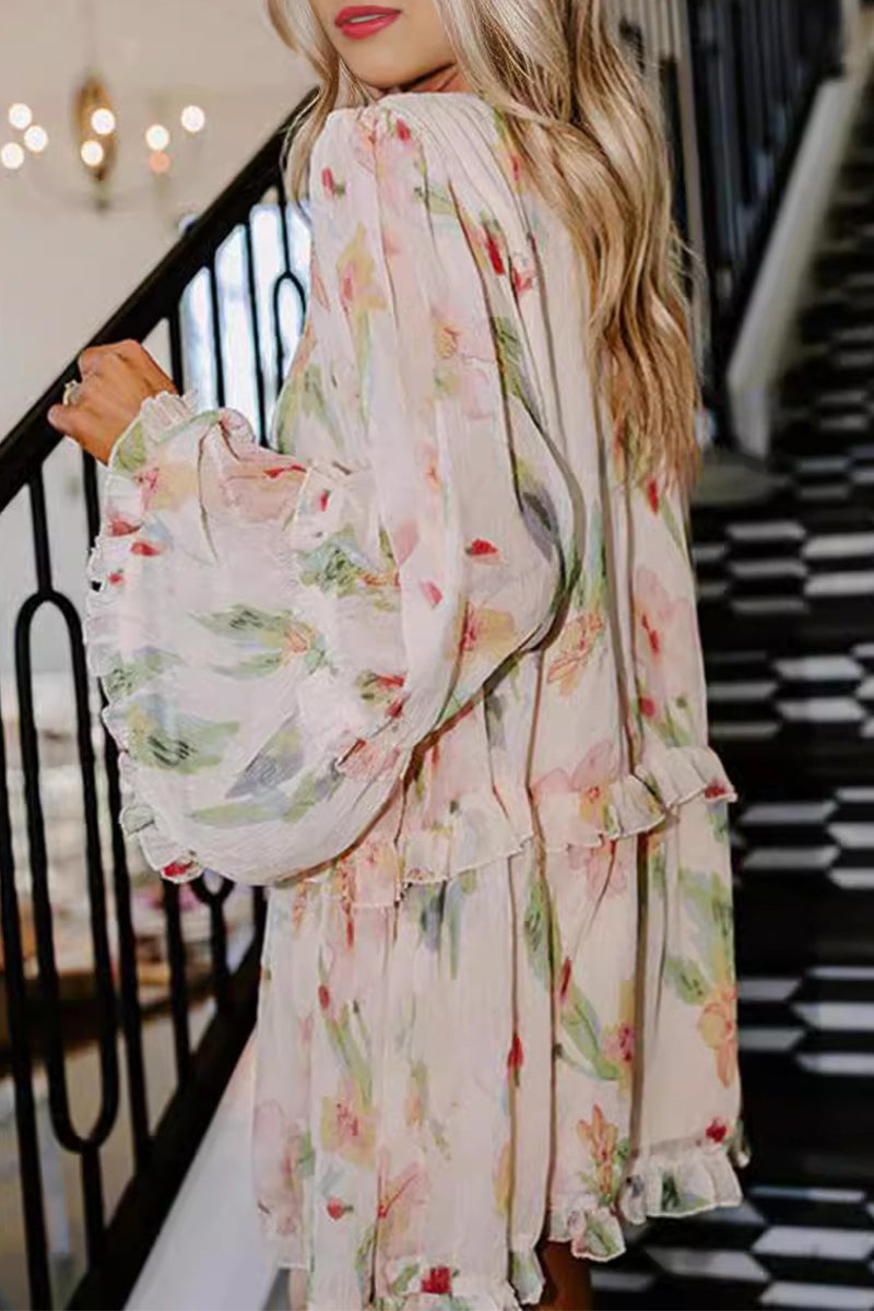 Sweet Elegant Floral Stringy Selvedge V Neck A Line Dresses - Fashionpara