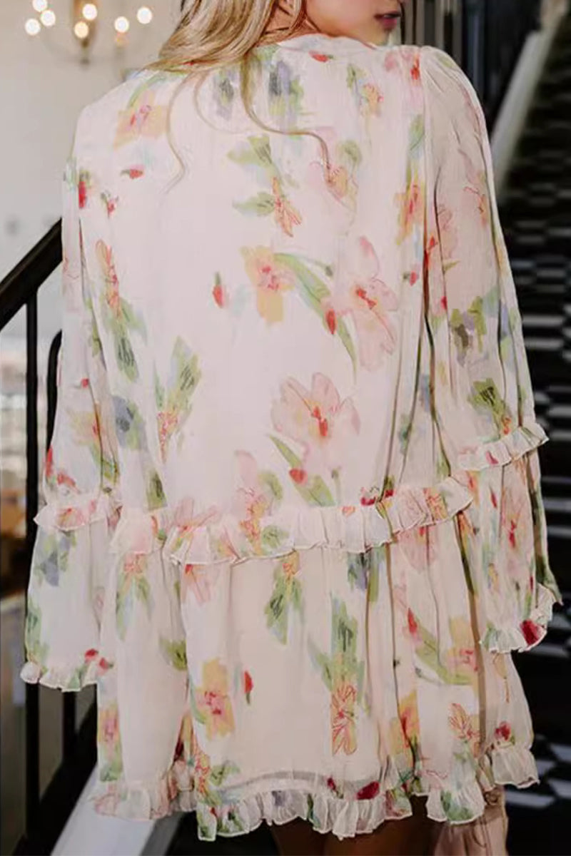 Sweet Elegant Floral Stringy Selvedge V Neck A Line Dresses - Fashionpara