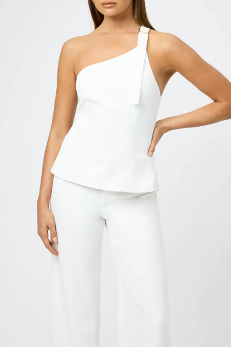 Casual British Style Solid Pocket Metal Accessories Decoration Backless Oblique Collar Sleeveless Two Pieces - Fashionpara
