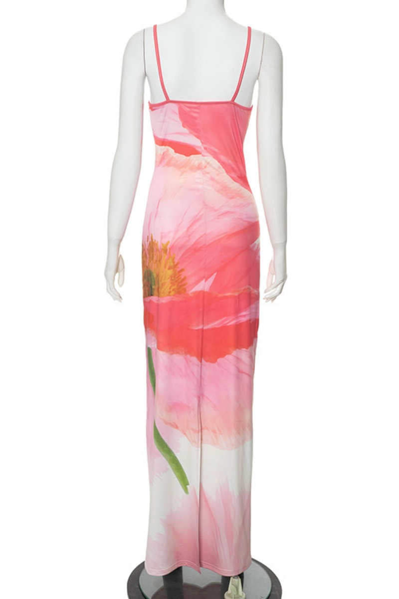 Casual Print Backless Spaghetti Strap Long Dresses