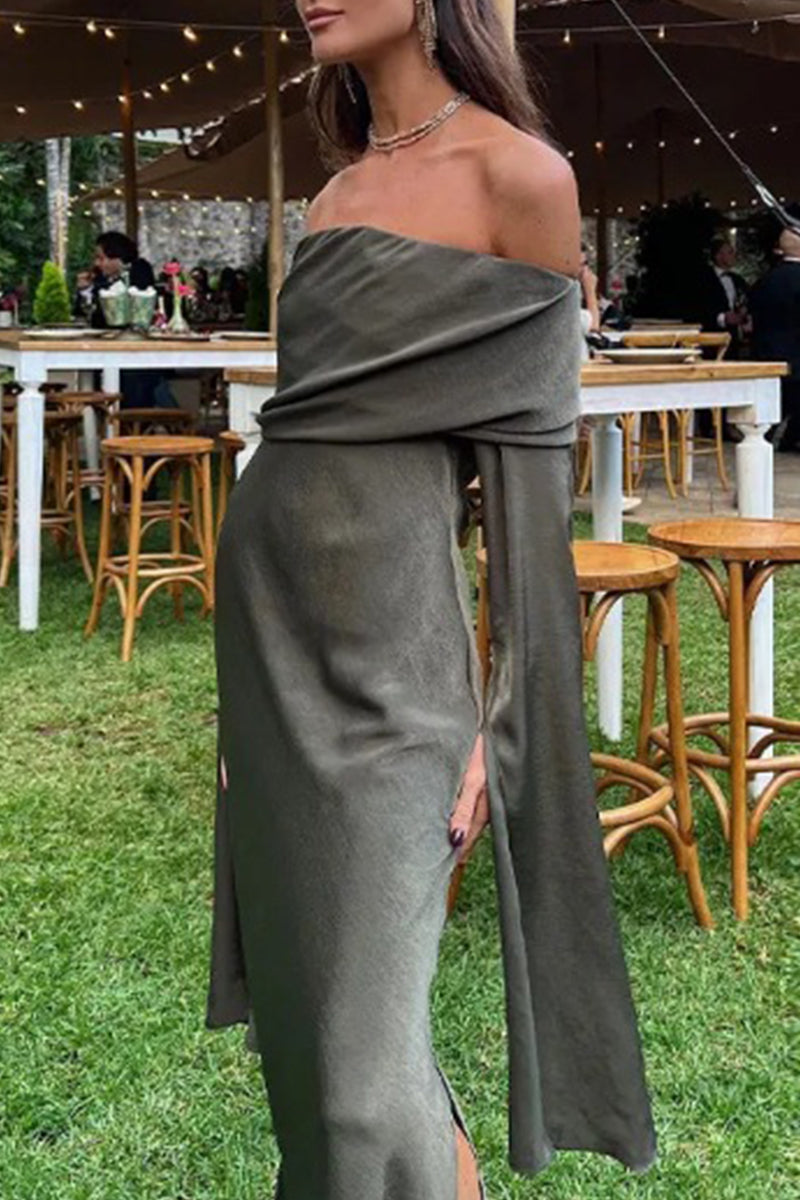 Sexy Celebrities Solid Slit Off the Shoulder One Step Skirt Dresses - Fashionpara