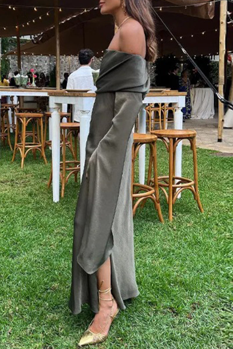 Sexy Celebrities Solid Slit Off the Shoulder One Step Skirt Dresses - Fashionpara