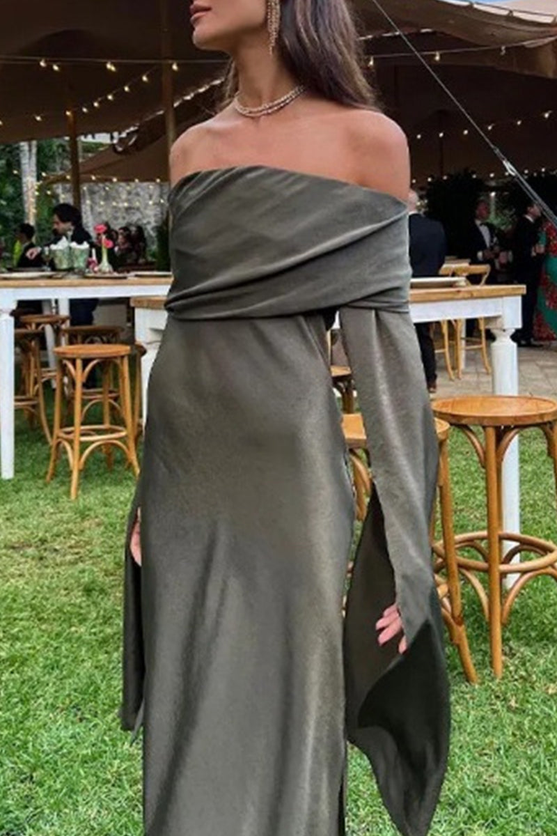 Sexy Celebrities Solid Slit Off the Shoulder One Step Skirt Dresses - Fashionpara