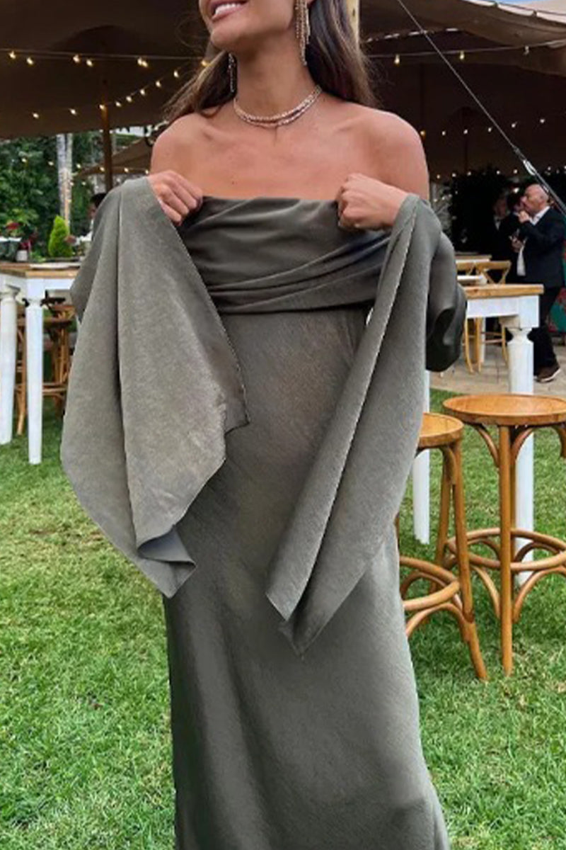 Sexy Celebrities Solid Slit Off the Shoulder One Step Skirt Dresses - Fashionpara