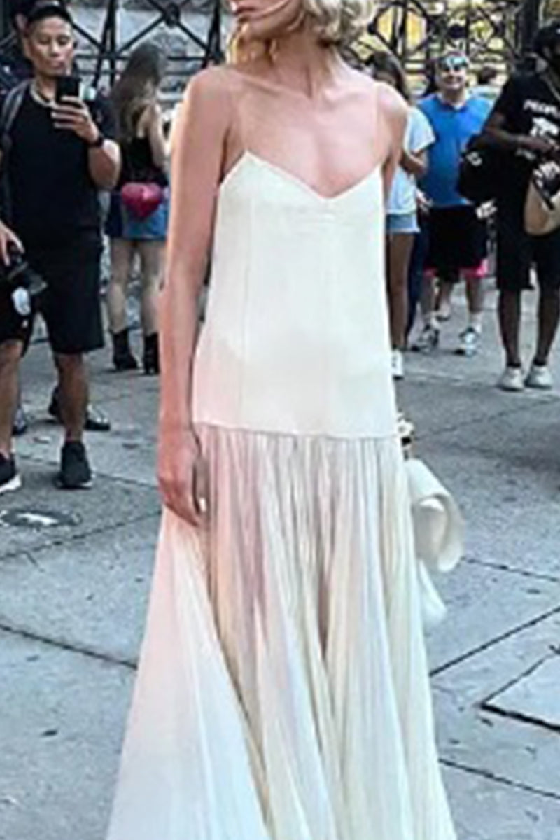 Sexy Solid Patchwork V Neck Sling Dresses - Fashionpara