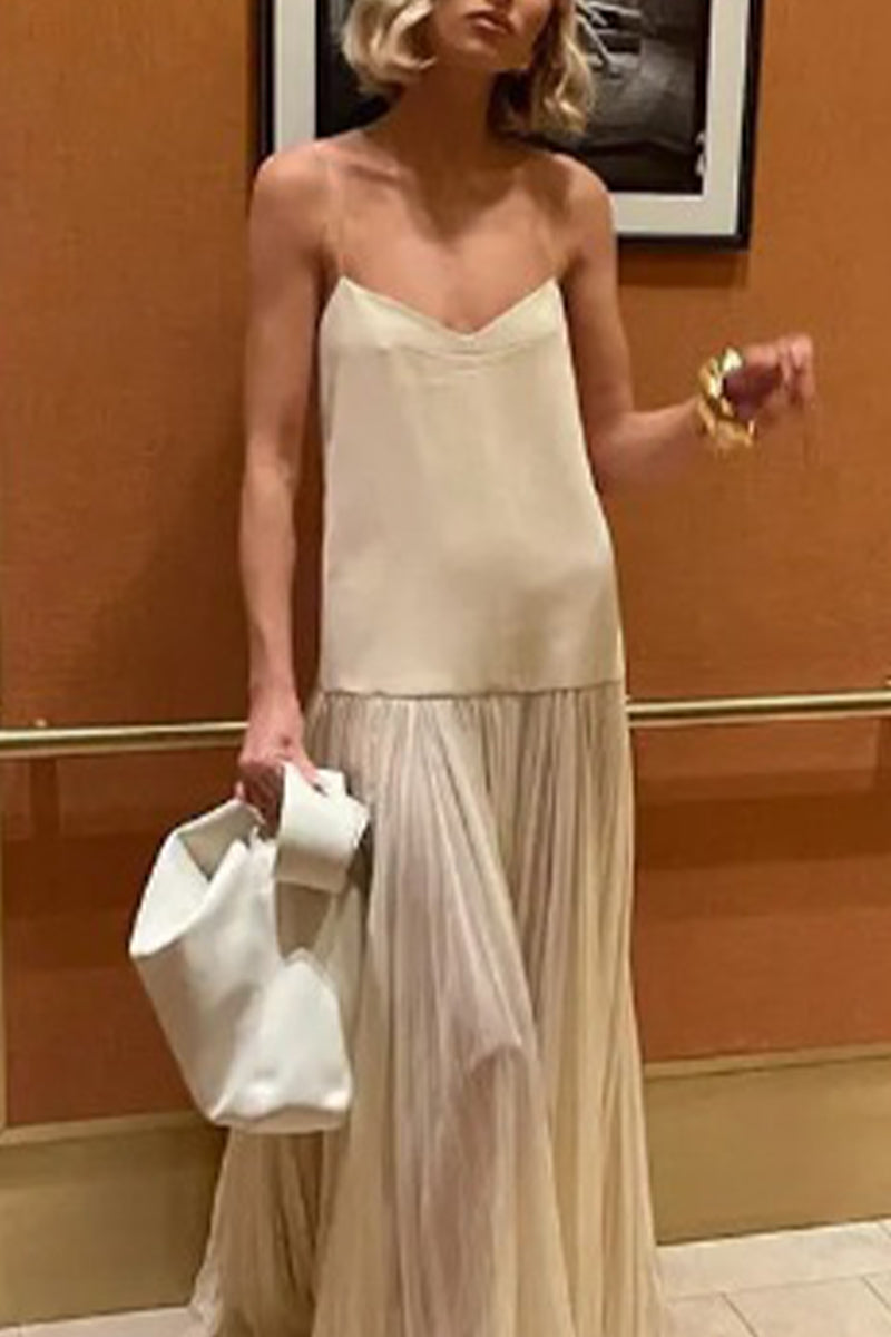 Sexy Solid Patchwork V Neck Sling Dresses - Fashionpara