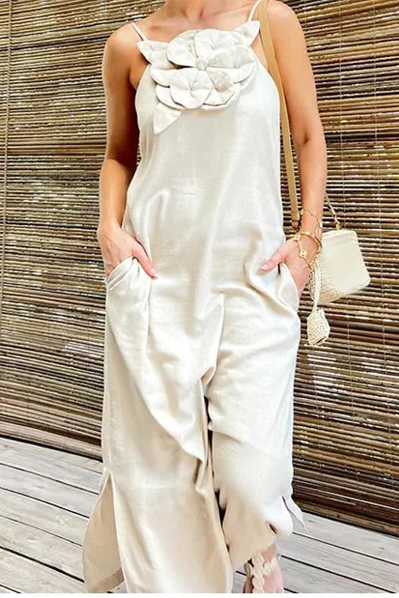 Casual Street Solid Flowers Pocket Slit Sling Dresses - Fashionpara